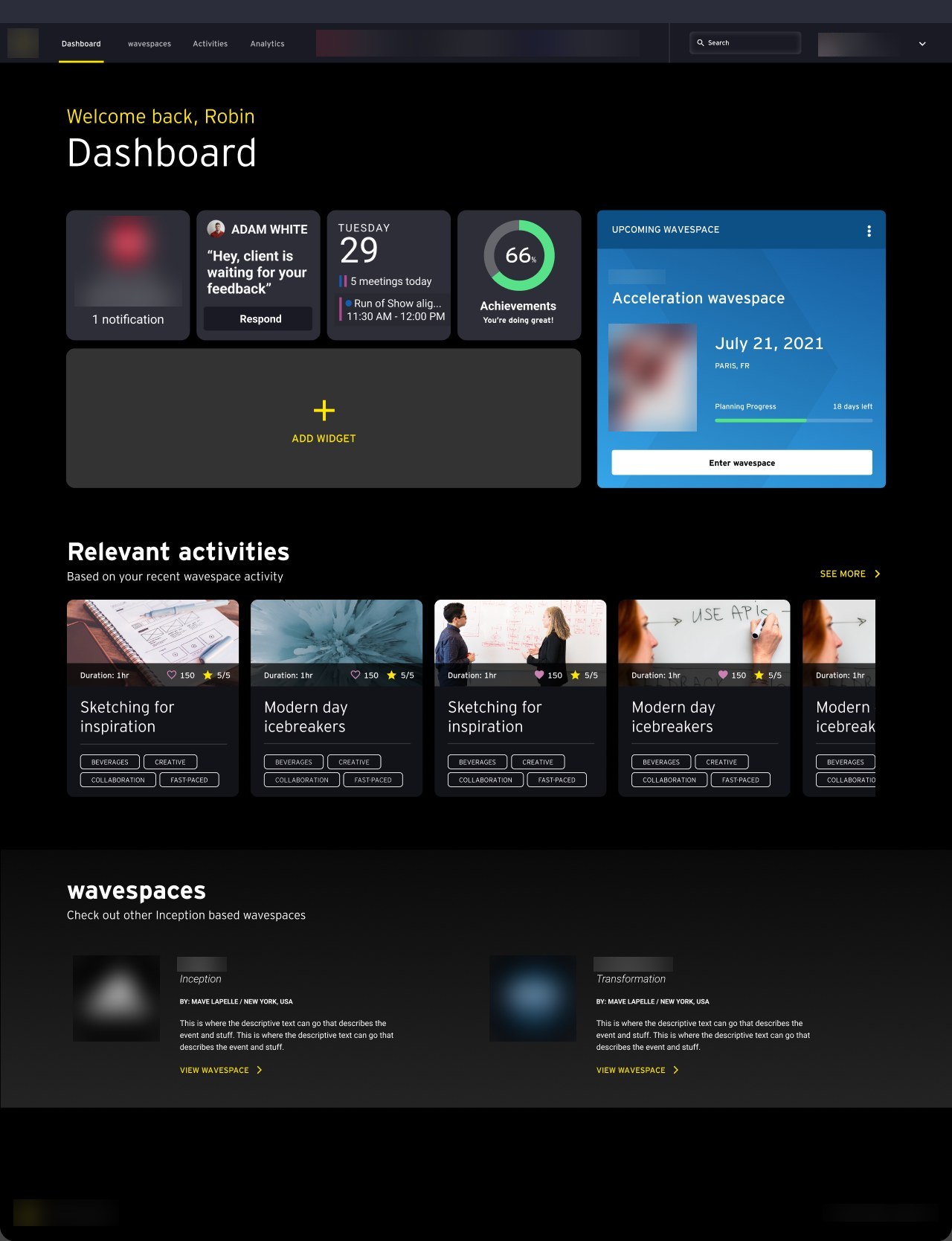 Workshop platform dashboard