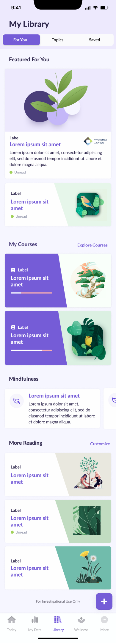 Organic library screen with plant illustrations