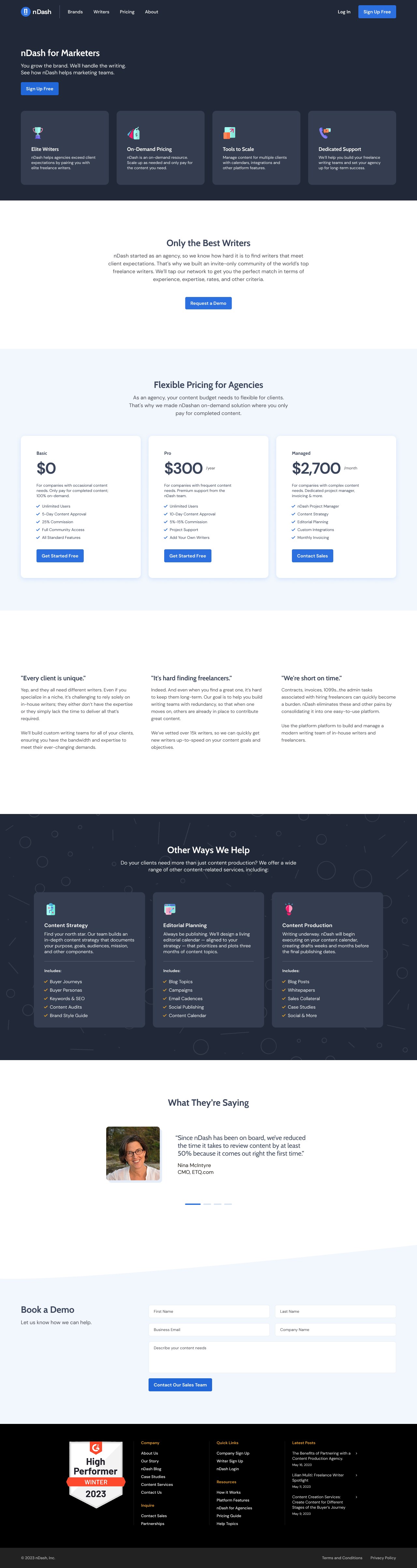 nDash for Marketers page, scrollable