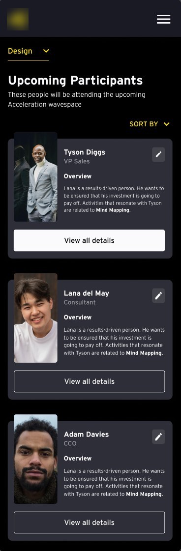 Mobile upcoming participants, scrollable