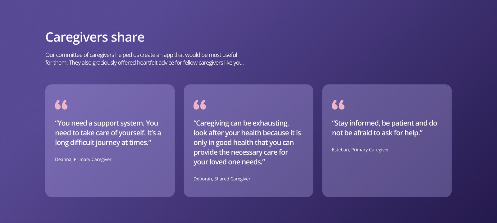 Caregivers share quotes section