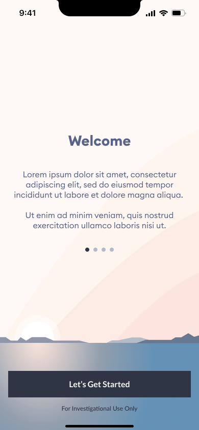 Serenity welcome screen with a sunset over water