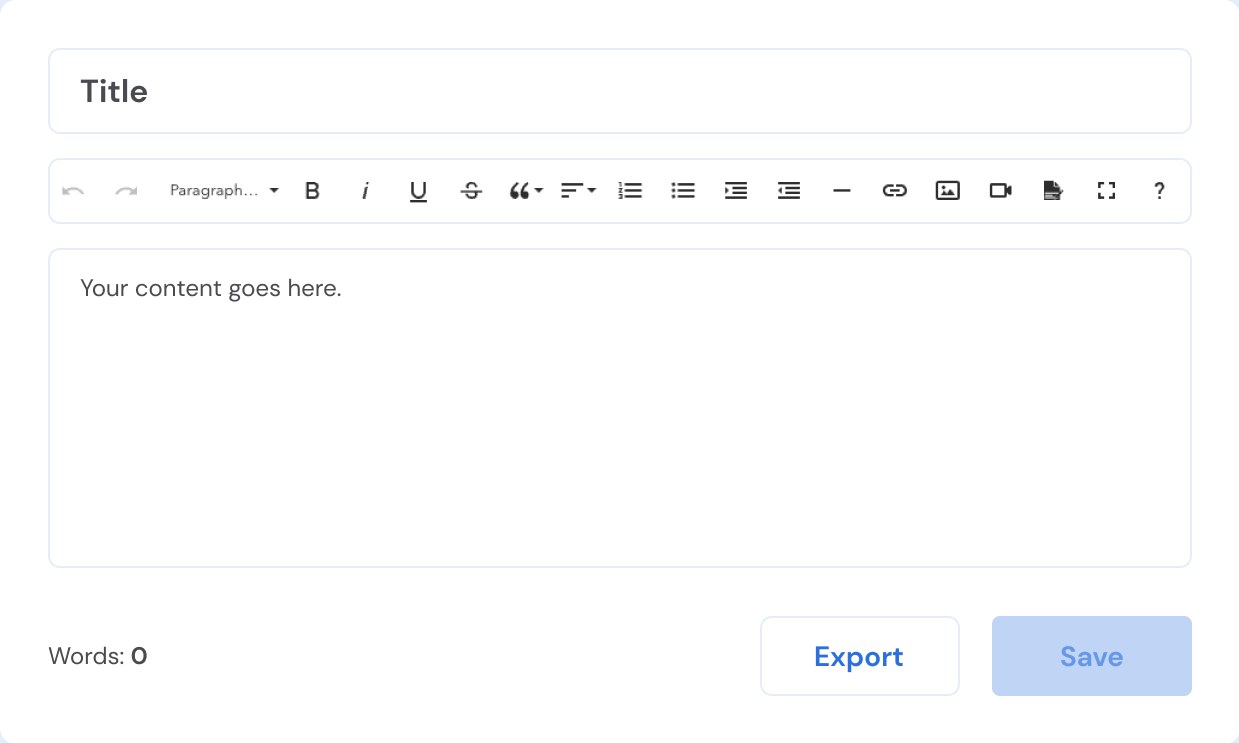Assignment editor with formatting toolbar, word count, export and save