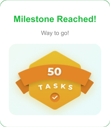 Milestone Reached badge for 50 tasks